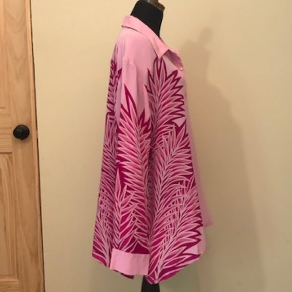 NWT Vintage Bob Mackie 100% Silk Wearable Art Pink Palms Blouse Shirt Size XL - Picture 3 of 12